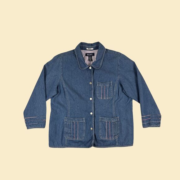 Y2K denim 1X jacket, vintage womens 2000s jean snap clasp jacket by Denim & Co - Picture 2 of 10